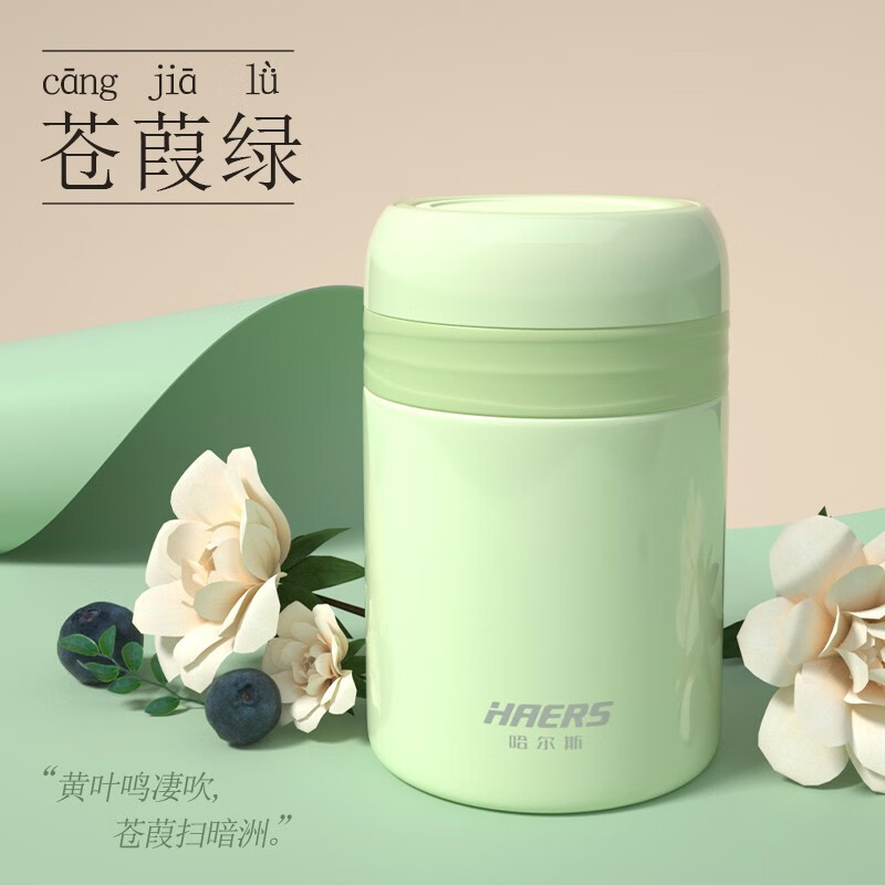 哈尔斯(HAERS) 焖烧壶316不锈钢保温饭盒焖烧杯保温桶闷烧壶焖烧罐便当盒800ML 湛蓝色(送拎包餐具) 800m 新翠郁青（送拎包餐具）800ml