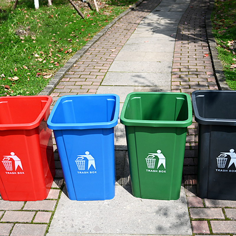 南京四色分类塑料垃圾桶摇盖垃圾桶楼道物业塑料垃圾桶 60L方 颜色备注高清大图