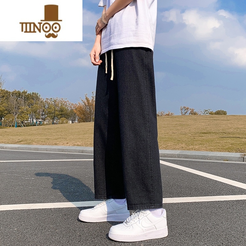 YANXU浅蓝色牛仔裤男款春季潮牌ins高街休闲长裤子宽松直筒阔腿裤高清大图