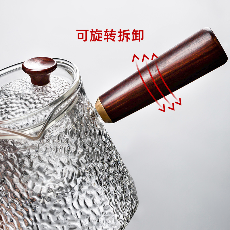 耐热玻璃茶壶金蛋电陶炉煮茶器家用小型电热茶炉蒸煮茶壶烧水泡茶 《触摸》白色电陶炉+《圆形》锤纹蒸8件套+茶叶罐+托盘