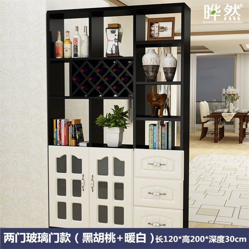 简约现代玄关柜欧式厅柜隔断柜鞋柜客厅装饰柜屏风柜4004-TBHA 组装_2_玻璃_款（黑胡桃色）_框架结构