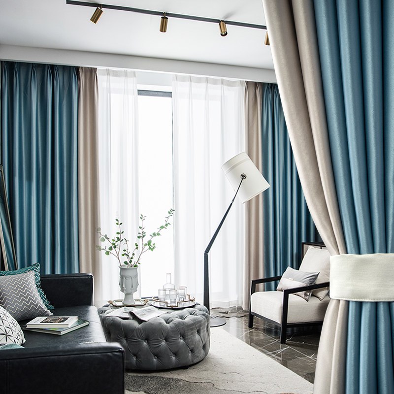 2020年新款遮光窗帘北欧简约轻奢简欧拼色拼接现代客厅大气风卧室p3