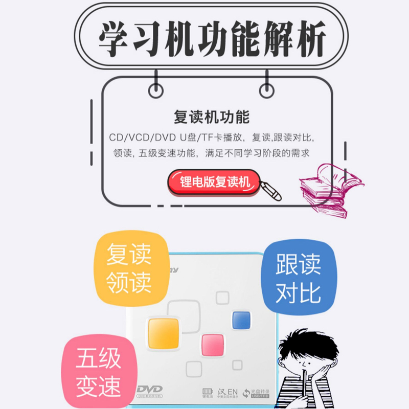 纽曼数码复读机L350蓝色CD机DVD播放器光盘学习机英语同步教学视频VCD光盘播放学生录音机U盘TF音箱响
