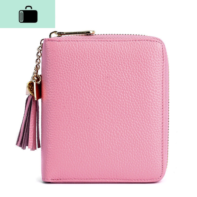 卡包女式韩版多卡位牛皮大容量皮卡夹拉链银行信用卡套薄卡片包NEW LAKE女士钱包/卡包 大号粉红色