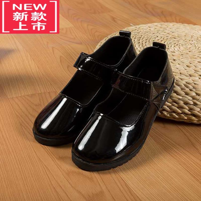 可莉允诗歌朗诵小皮鞋表演演出鞋公主鞋儿童学生鞋黑白色亮皮男女同款鞋运动休闲鞋图片