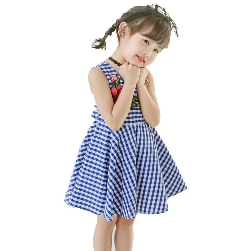 女童裙子夏季新款连衣裙小女孩韩版裙儿童格子裙舞蹈裙红色110码