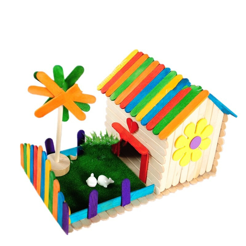 雪糕棒diy创意小房子模型小屋手工亲子幼儿园儿童手工制作材料包小
