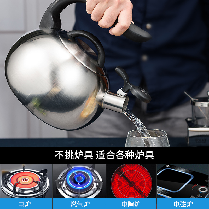 铂帝斯(BODEUX) 马赛笛声A型水壶3L 304不锈钢水壶电磁炉烧水壶 燃气水壶