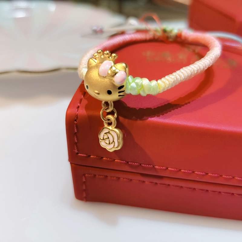 黄金猫手串女3d硬金可爱kt猫咪999足金细款纯金正品