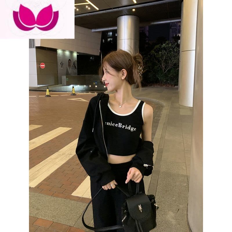 七斓背心开衫学院风运动套装2023新款休闲长裤子三件套女图片