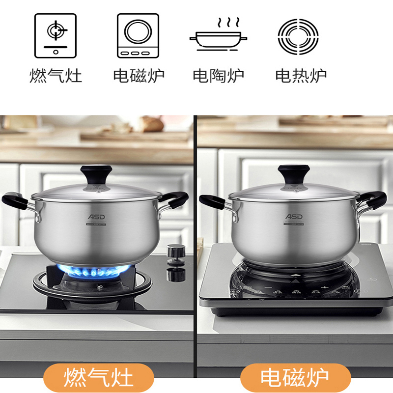 爱仕达 ASD 汤锅家用奶锅不锈钢泡面煮奶锅20CM婴儿辅食锅汤锅电磁炉通用 22CM TS22A1J