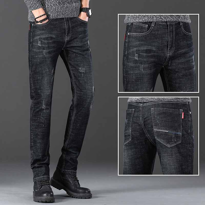 经典版型男士牛仔裤小脚修身显瘦长裤男款时尚轻奢弹力休闲裤男生 355黑色 35（2尺8）170斤