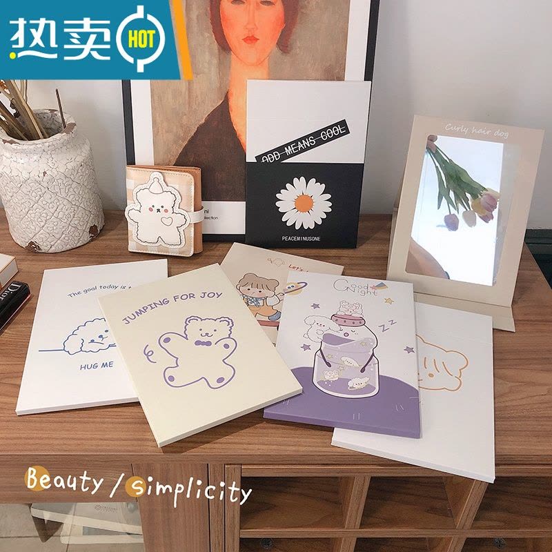 敬平可爱大号化妆镜女台式桌面镜子家用小型便携可折叠学生宿舍梳妆镜 透明 蓝睡衣熊便携式用镜图片