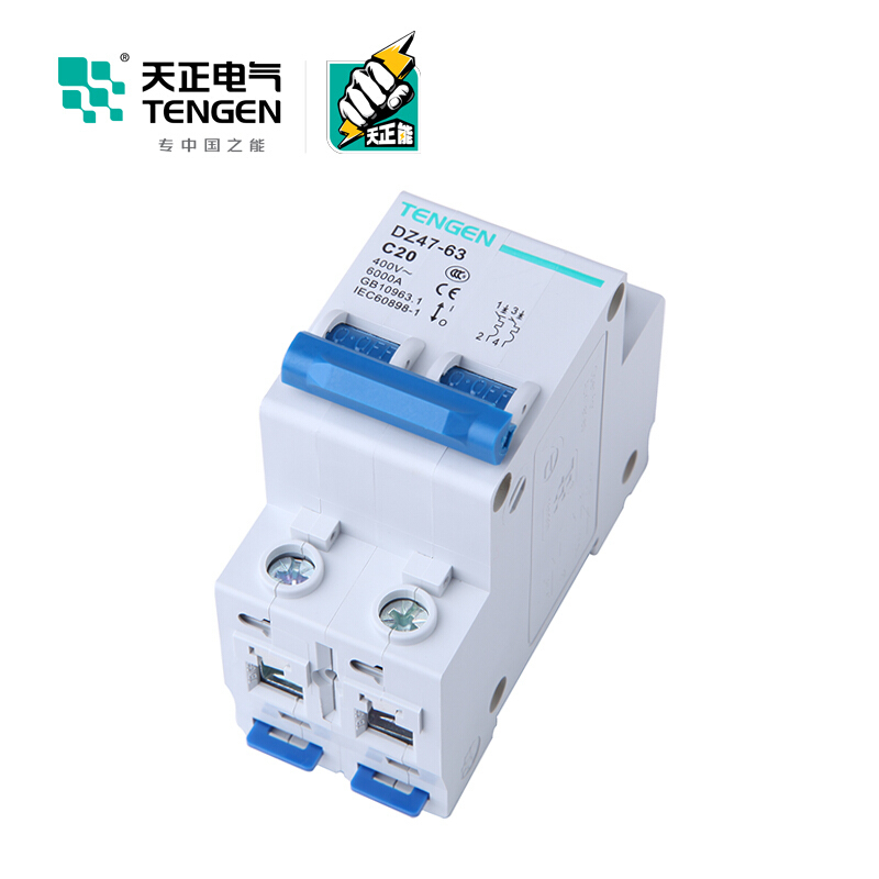 天正电气 空气开关 DZ47-63 2P C 20A 4.5KA 01060020256 微型断路器