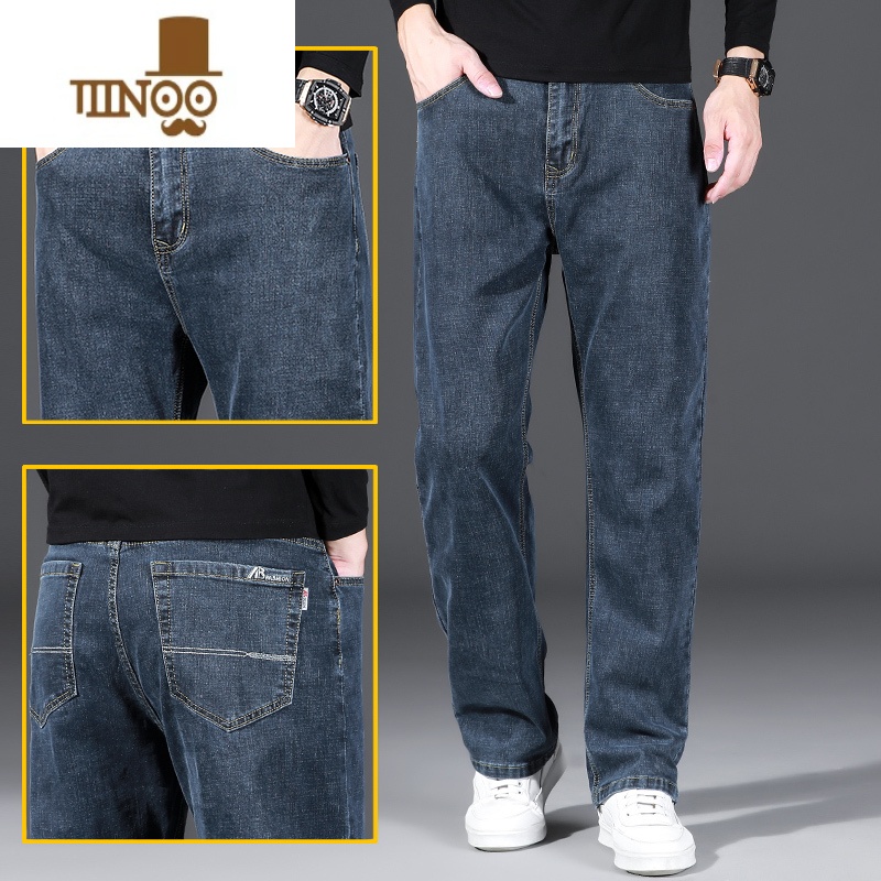 YANXU款高端牛仔裤男薄款宽松直筒阔腿大码弹力中年休闲长款闲直男高清大图