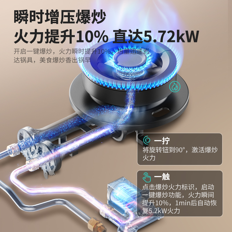 华帝(vatti)JZT-ZS520H燃气灶天然气5.2猛火一级能效一键爆炒五挡火力烟灶联动多重清洁