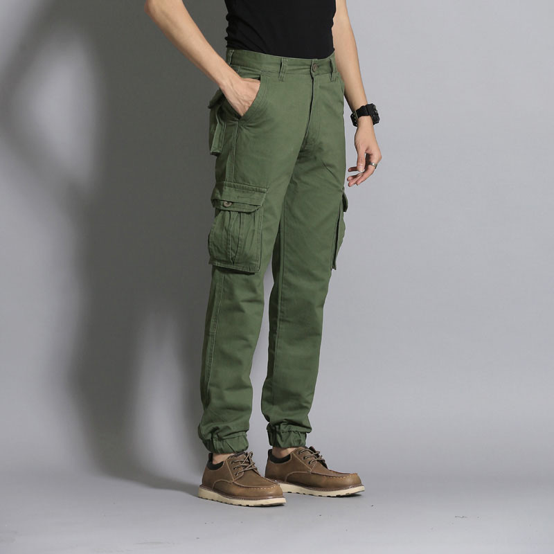 春秋款直筒工装裤男束脚收脚工作服男士多口袋黑色休闲裤男多兜裤