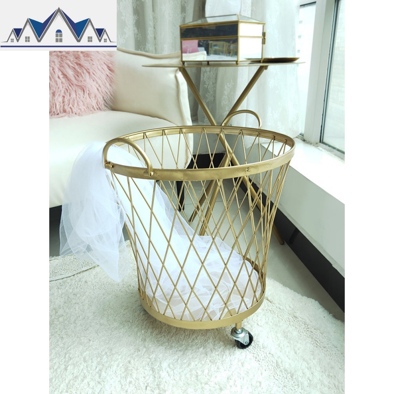 轻奢北欧铁艺玩具脏衣服收纳筐浴室放衣篓洗衣桶脏衣篮家用 三维工匠收纳篮高清大图