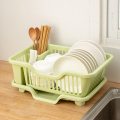 厨房台面碗碟沥水篮水槽置物架塑料餐具家用放碗筷滤水收纳盒碗柜1 大号【浅绿】特厚款 -