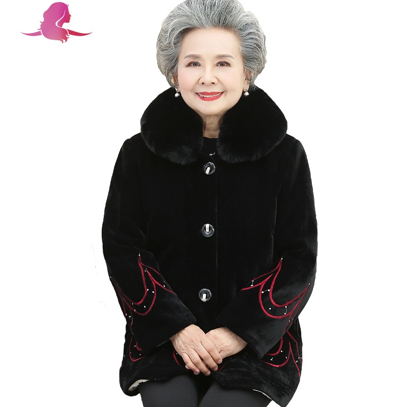 艳如飞中老年人冬装外套女棉袄奶奶装金丝绒加绒加厚棉衣服套装妈妈大衣套装