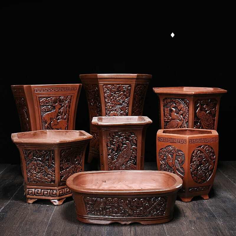 宜兴紫砂仿古盆景盆浮兰花盆君子兰花盆特大花卉小花盆