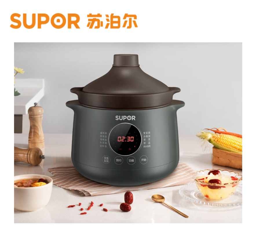 苏泊尔(SUPOR) 电炖锅 4L多功能电炖盅 可预约炖汤锅 热水快炖煲汤锅 煮粥锅 优质紫陶内胆 DG40YC36