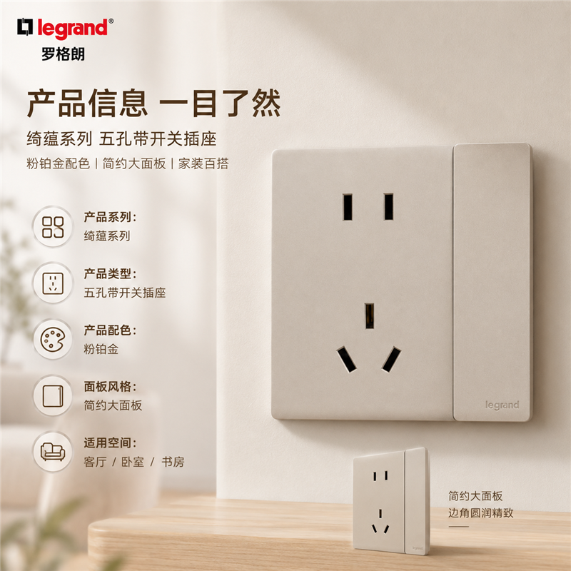 罗格朗/LEGRAND 带开关五孔插座 暗装 F6C/15/10USL-C2 个高清大图