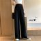 小个子150cm拖地阔腿裤女垂感夏季冰丝裤子2021新款矮个子夏薄款 黑色小个子款 建议150-157CM XL 建议体