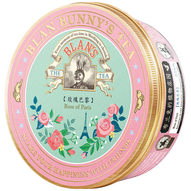 布兰兔(Blan Bunny) 玫瑰巴黎 ACY00013 自然玫瑰香圆罐茶
