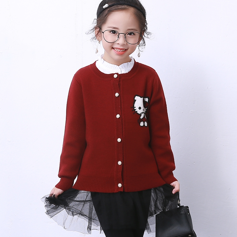 儿童羊毛衫女童韩版外套kt猫童装加厚针织衫宝宝圆领开衫