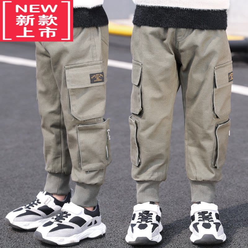 可莉允儿童装男童加绒裤子秋冬款2022新款冬装保暖棉加厚中大童工装裤潮保暖裤图片