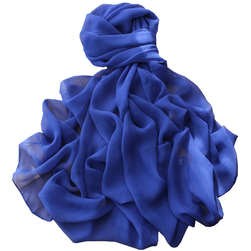 盛世尼曼薄款柔软乔其纱丝巾纯色天蓝色围巾新款单色纱巾女士百搭围巾