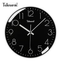 TELESONIC/天王星北欧简约挂钟客厅圆形静音创意时钟卧室餐厅装饰石英钟表 静音扫秒机芯 12英寸象牙黑【直径30.5厘米】扫秒机芯+365天质保