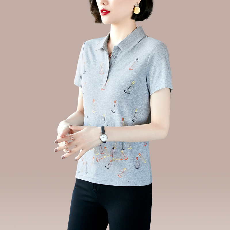 均妮纯棉短袖t恤女夏2022年新款妈妈名牌高端欧货翻领宽松polo衫上衣