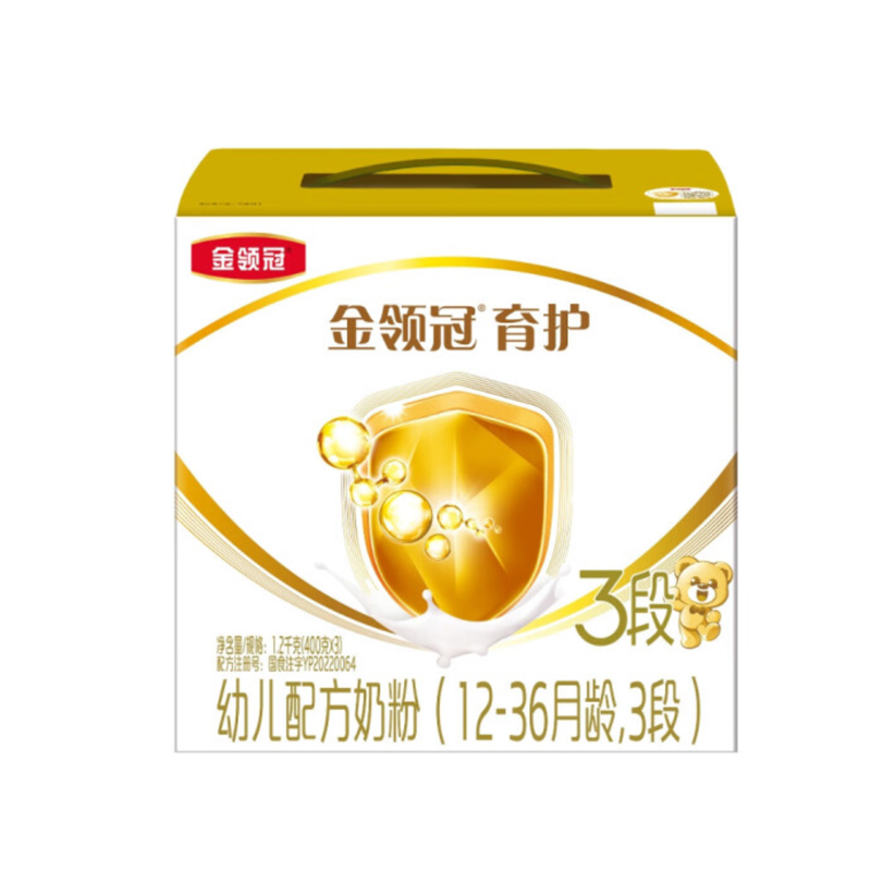 伊利(YILI)金领冠育护幼儿方奶粉 3段1200g*4盒(12-36个月适用)