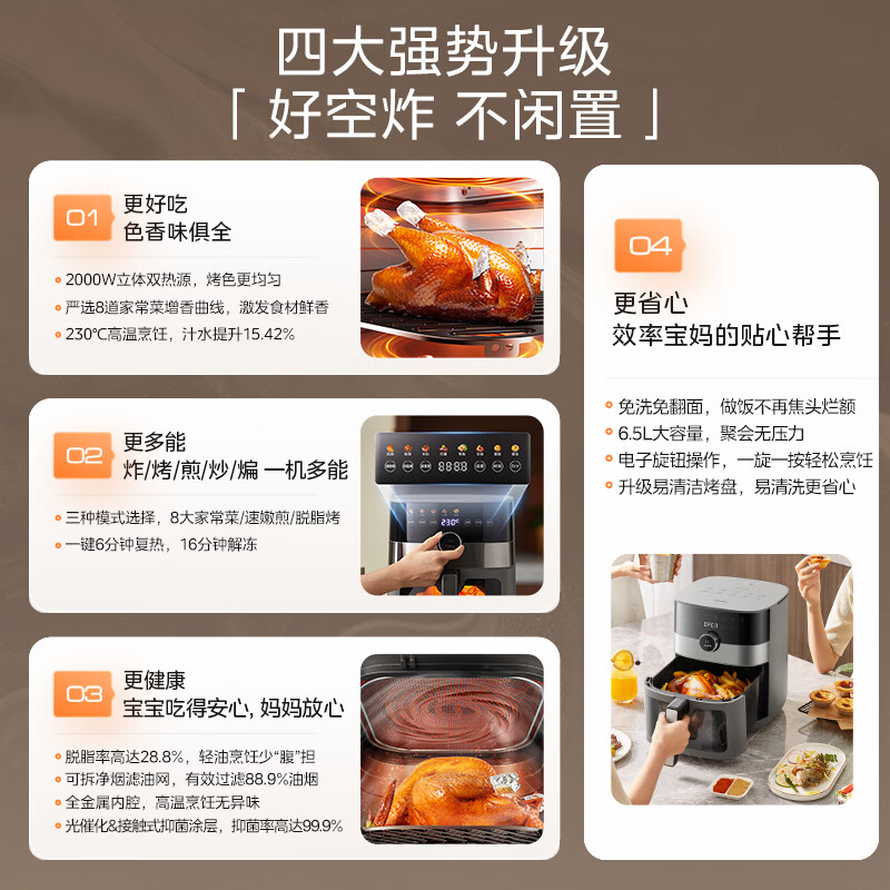 美的(Midea) MF-KZC6584 空气炸锅 6.5L 可视窗 蒸烤一体 家用脱脂抗菌免洗多功能高清大图