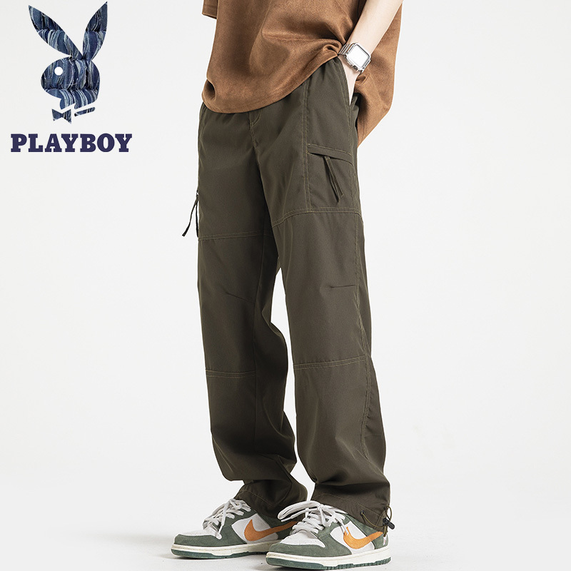 花花公子潮流速干冲锋裤男款夏季薄款潮牌韩版宽松直筒休闲长裤子
