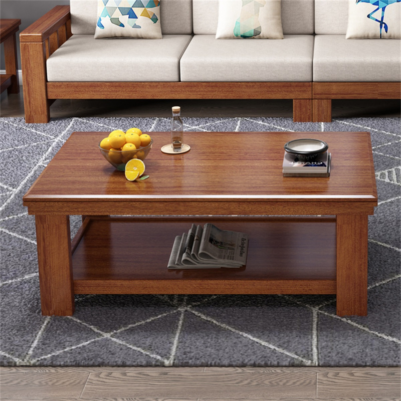 现代中式胡桃色实木橡胶木茶几908电视柜白色组合套装茶水桌可储物边