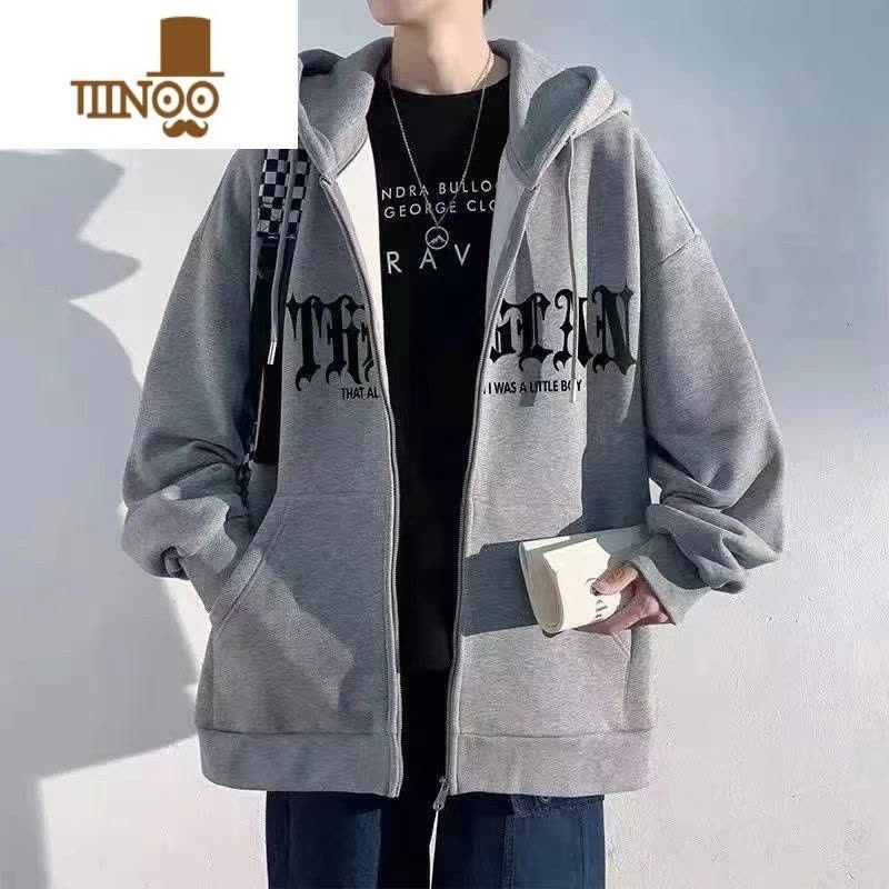 YANXU卫衣男新款潮牌百搭休闲ins流行宽松印花连帽夹克外套上衣图片