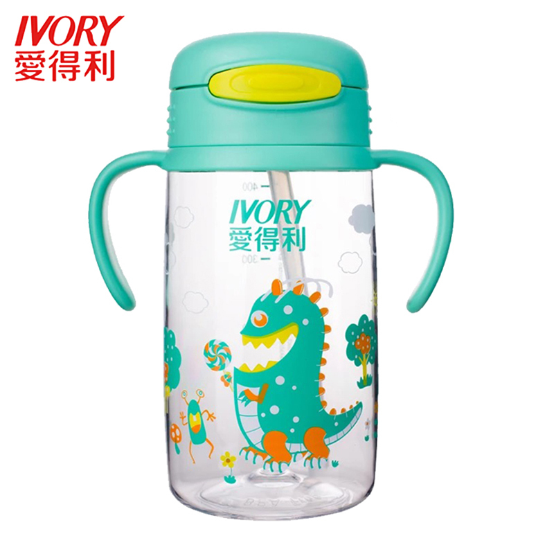 爱得利(IVORY) TRITAN特丽透带手柄吸管杯水杯 400mL 绿色