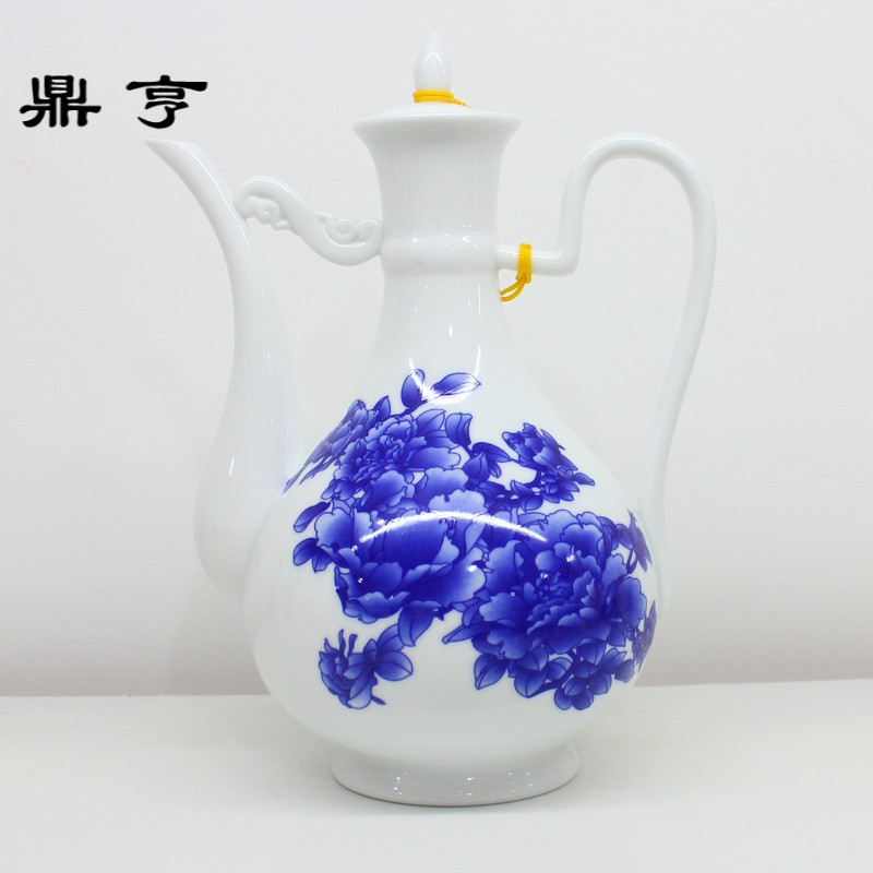 鼎亨景德镇温酒器陶瓷家用小 青花瓷牡丹酒具白酒分酒器陶瓷包邮
