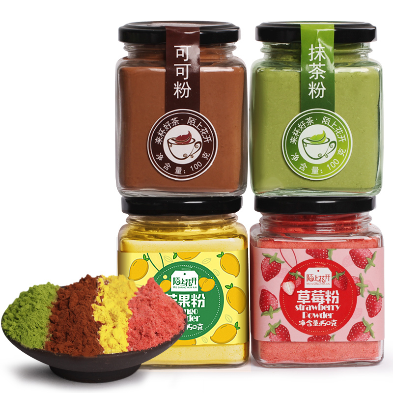 草莓、芒果、抹茶、可可粉组合