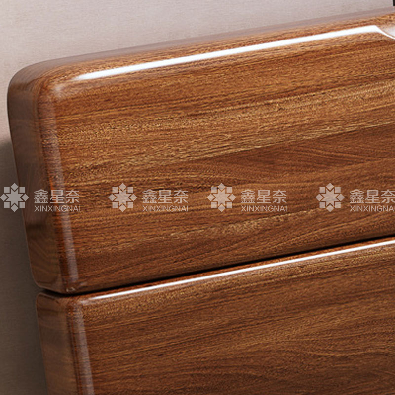 鑫星奈 XXN4022724 实木床1.8米单人床胡桃木含两个床头柜高清大图