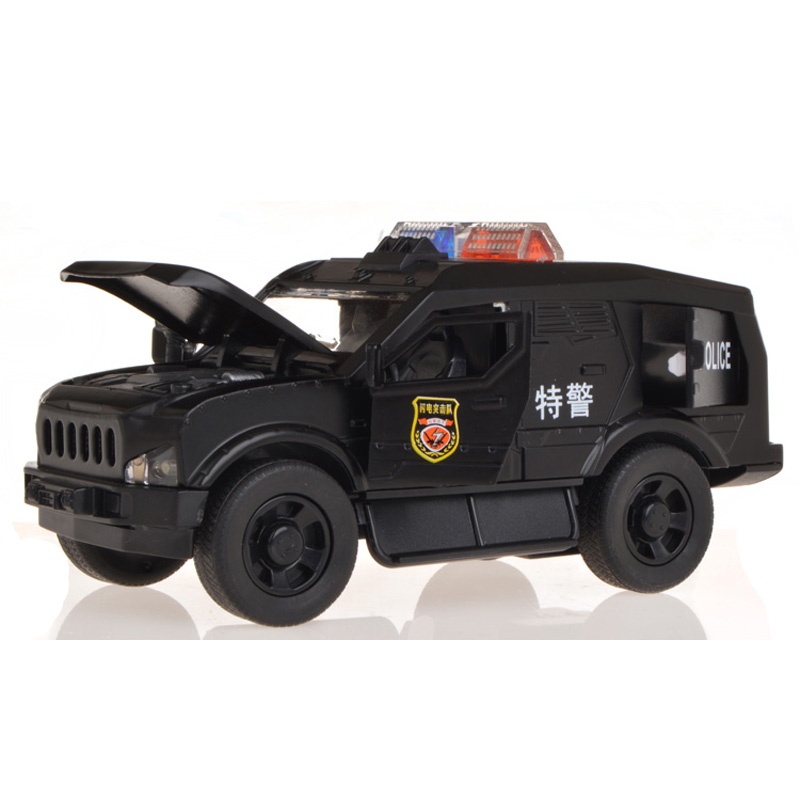 加长六轮悍马合金警车模型皮卡越野车可开真人语音儿童玩具 防爆警车