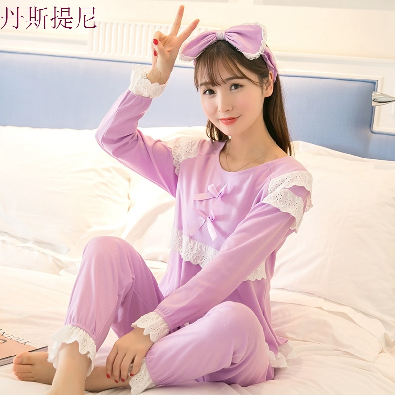 韩版睡衣女纯棉长袖春秋甜美可爱夏季家居服套装秋冬公主风可外穿