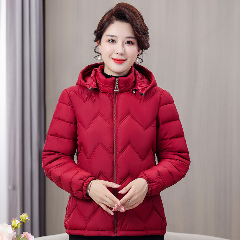 恒源祥羽绒棉服外套妈妈冬装大码中老年女装连帽短款棉衣中年保暖