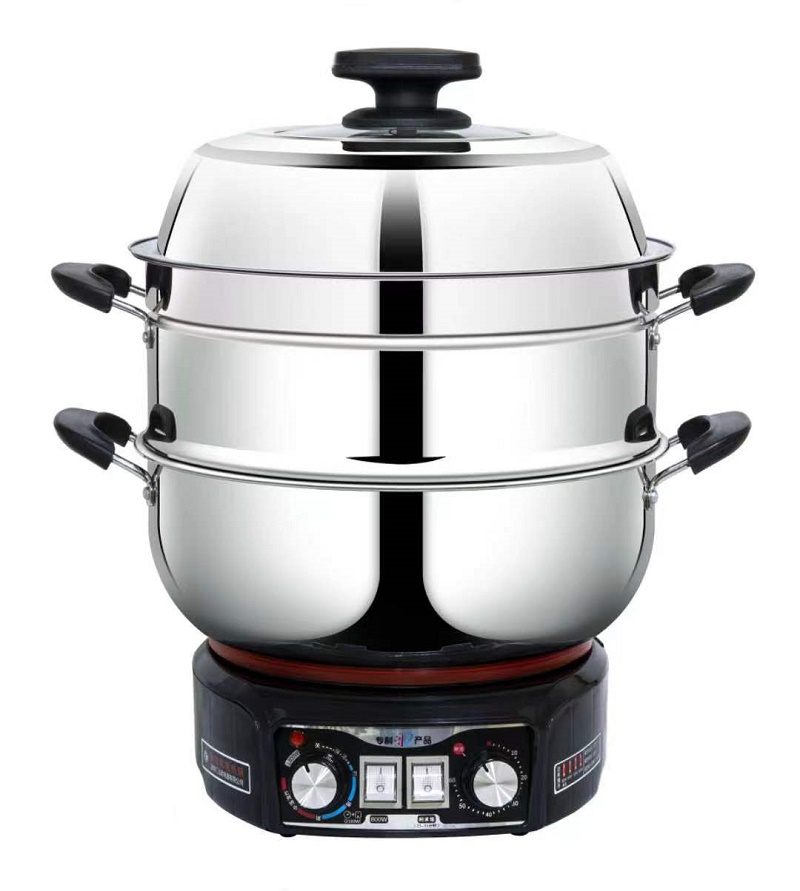 汇当家电炒锅多用锅 双旋钮定时开关 温度时间定时 30cm加高笼赠整片