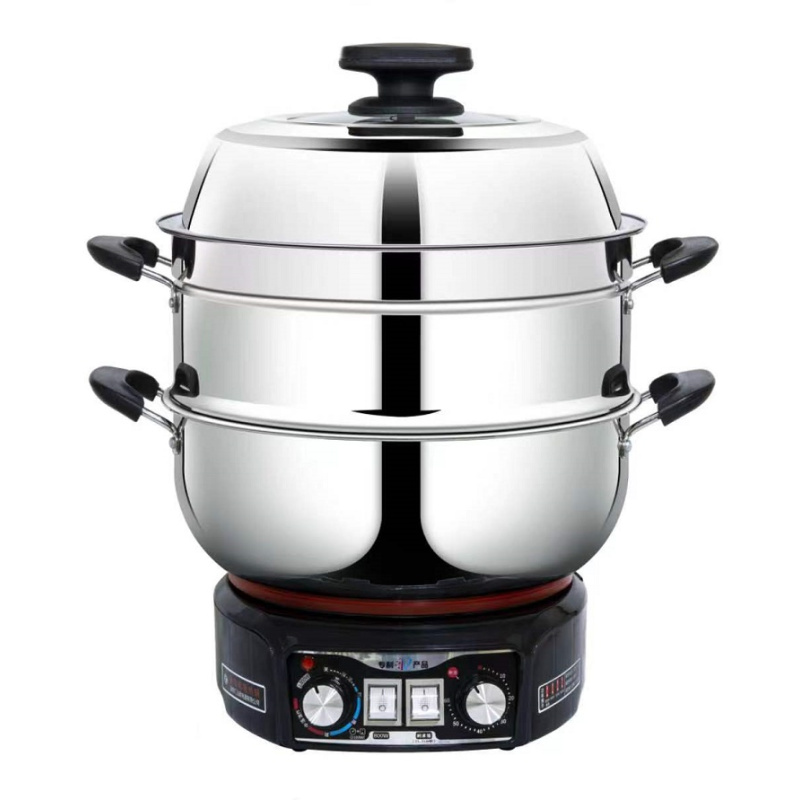 汇当家电炒锅多用锅 双旋钮定时开关 温度时间定时 30cm加高笼赠整片