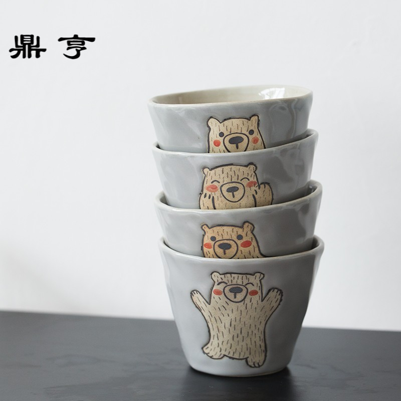 鼎亨日式文艺陶瓷杯子创意北极熊粗陶咖啡杯马克杯带勺卡通杯
