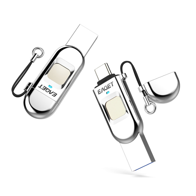 忆捷(EAGET)64GB Type-C USB3.1 HF-C01指纹加密手机U盘 双接口手机电脑多用 商务娱乐优盘